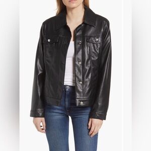 Sanctuary Button up Black Faux Leather Jacket size M